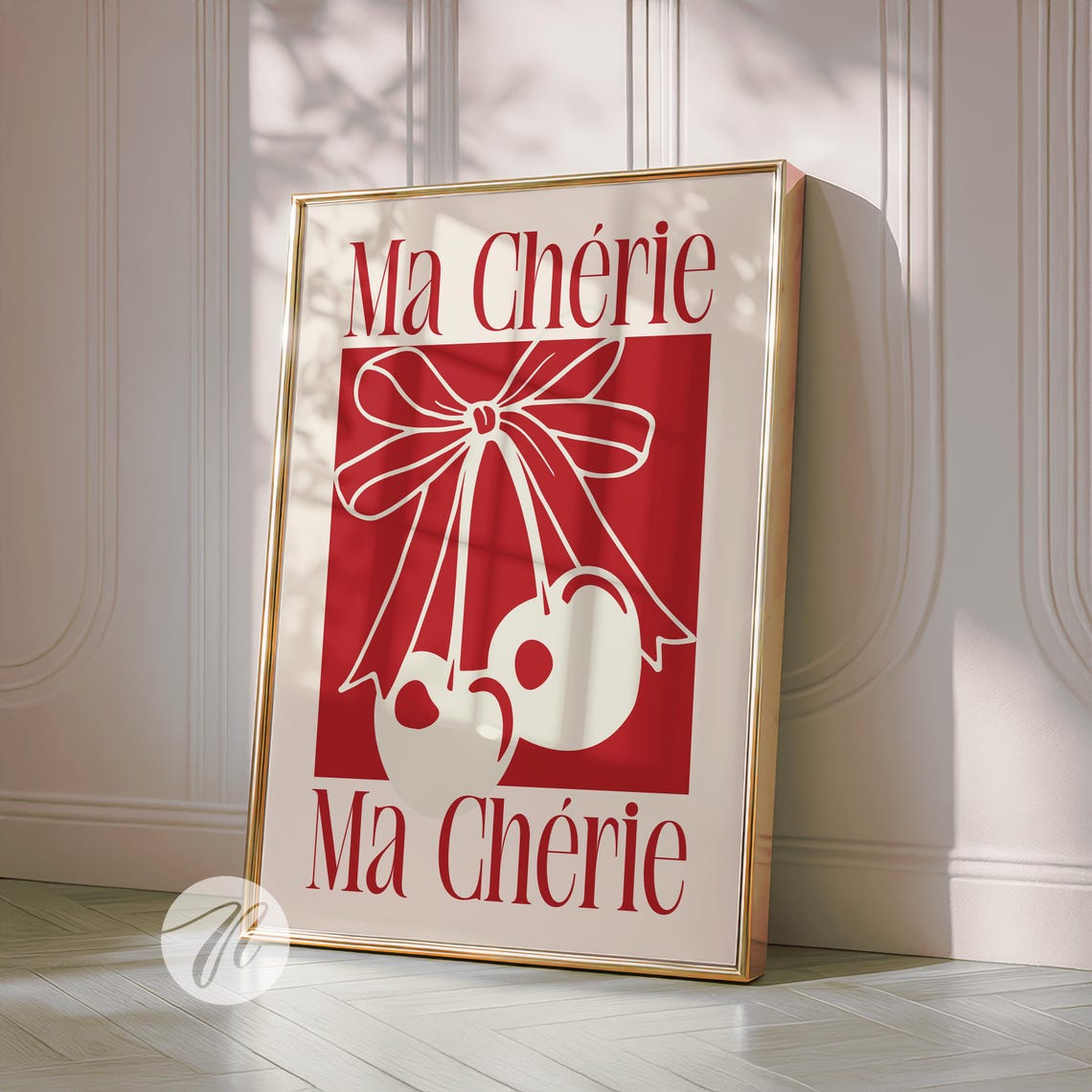 Ma Cherie Red Cherry Bow Retro Coquette Valentines Trendy Wall Poster