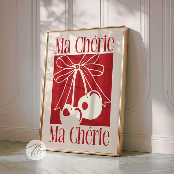 Ma Cherie Red Cherry Bow Retro Coquette Valentines Trendy Wall Poster