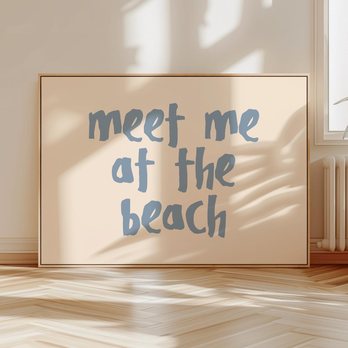 Meet Me at the Beach Hand Lettered Blue Grey Coastal Quote Poster