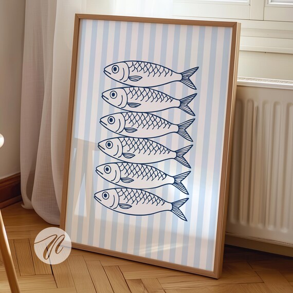 Sardines Print Gift Seafood Kitchen Decor Sardine Poster Retro Fish Food Art Coastal Home