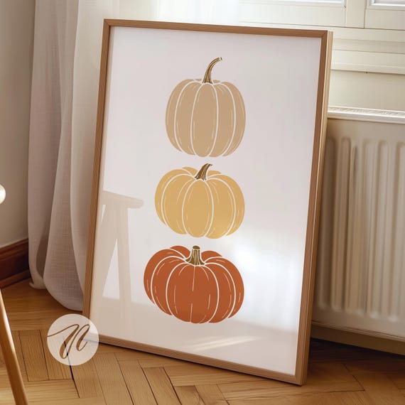 Pumpkin Print Fall Decor Wall Art Watercolour Poster Rustic Farmhouse