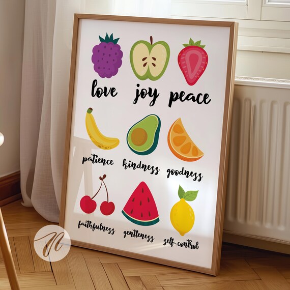 Fruit of the Spirit Bible Verse Cute Illustrated Fruit Chart Poster