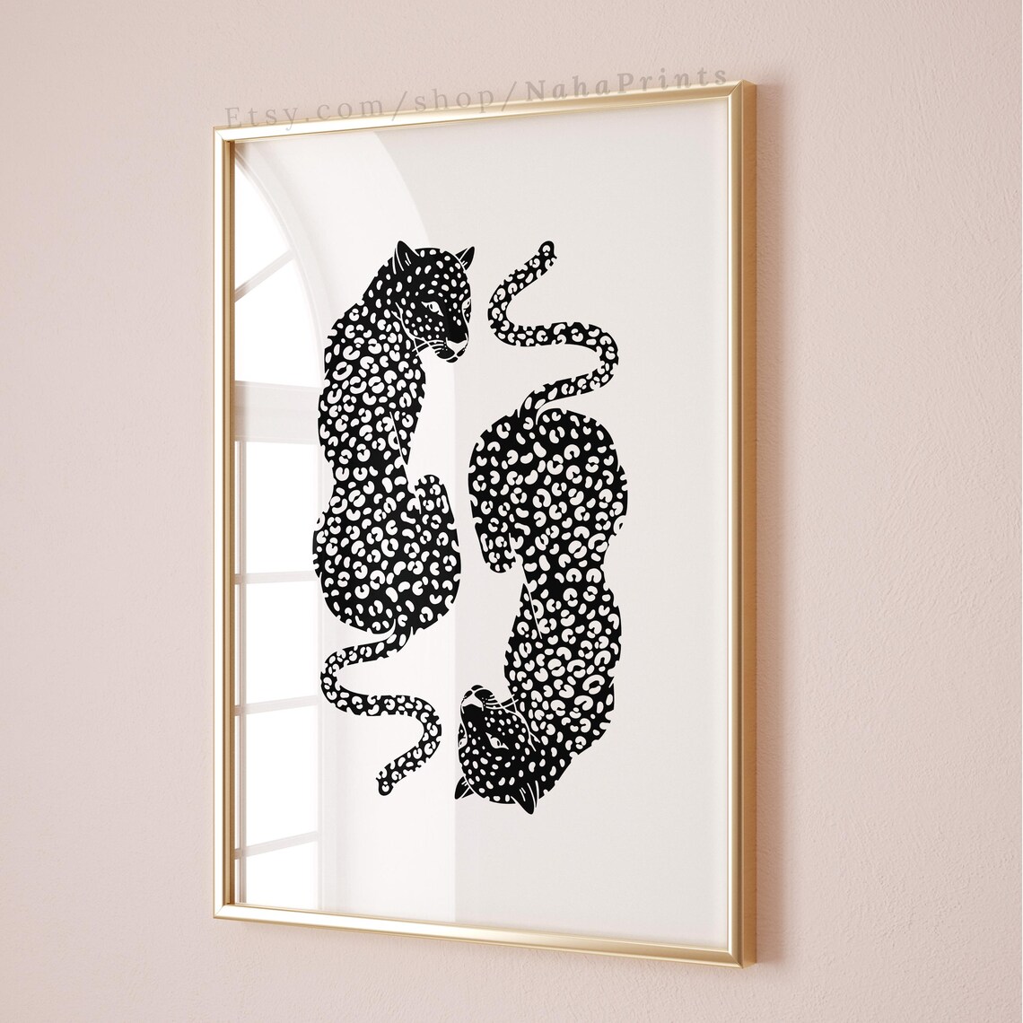 Black And White Cheetah Pair Trendy Minimalist Animal Poster