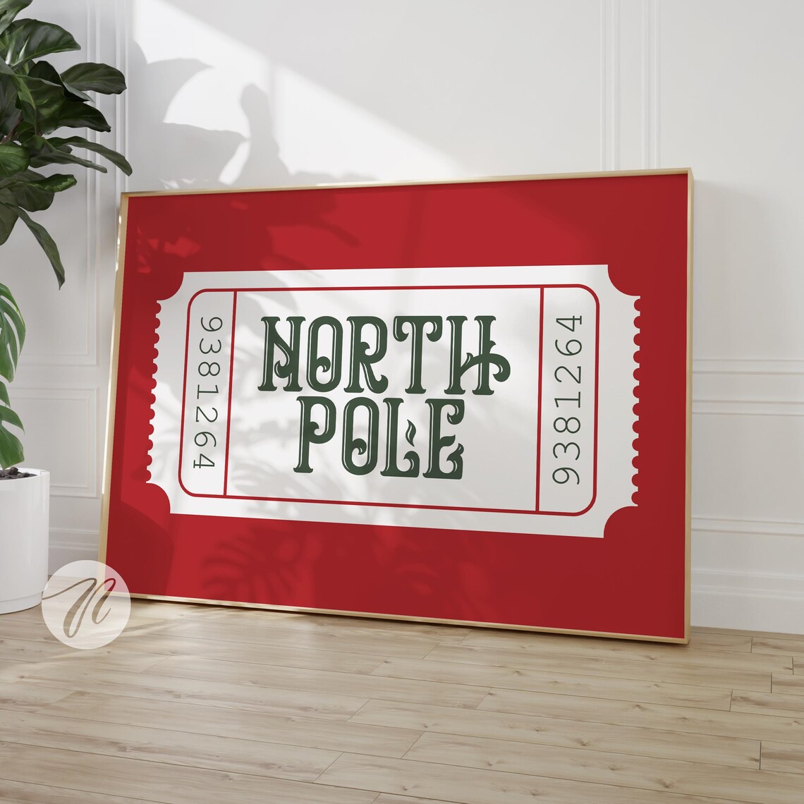 North Pole Ticket Print, Funky Christmas Decor