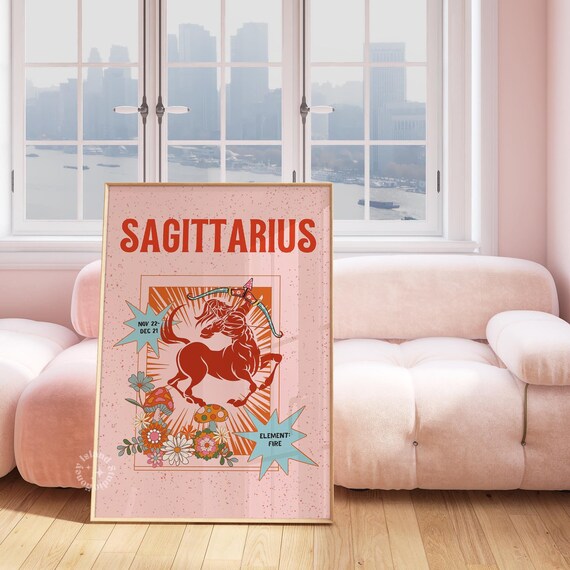 Sagittarius Zodiac Sign Retro Art Print