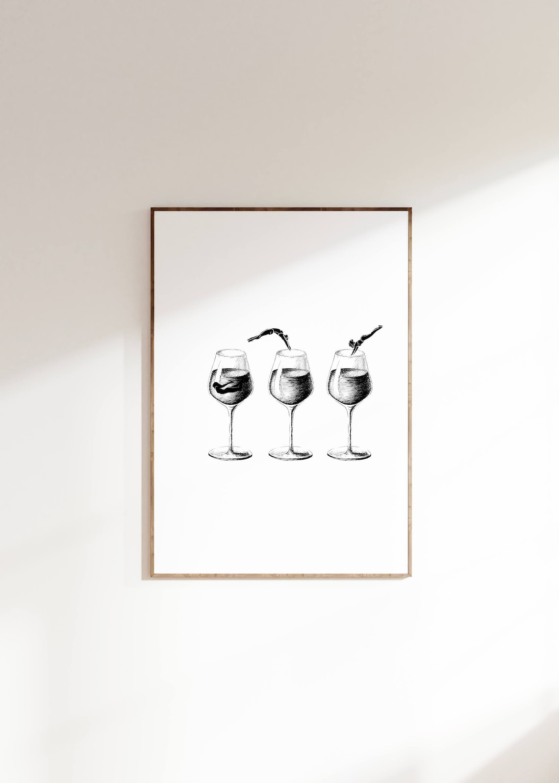 Retro Wine Diving Art Print, Apartment Decor