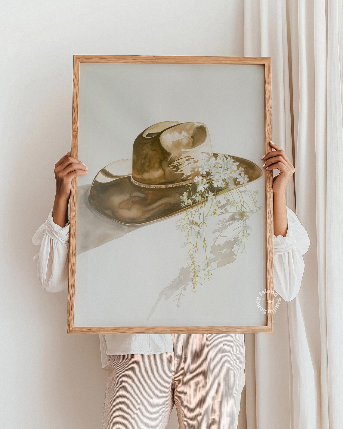 Cowgirl Hat With Flowers Art Print, Western Boho