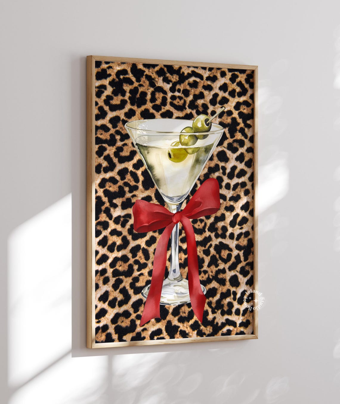 Martini Cocktail Glass Leopard Retro Glam Bar Cart Wall Art Decor