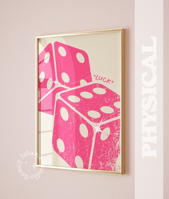 Cute Pink Lucky Dice Retro Maximalist Bar Cart Decor Art Poster