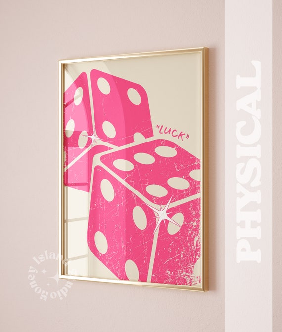 Roll The Dice Luck Print Pink Dices Bar Cart Decor Retro Maximalist Preppy Unframed