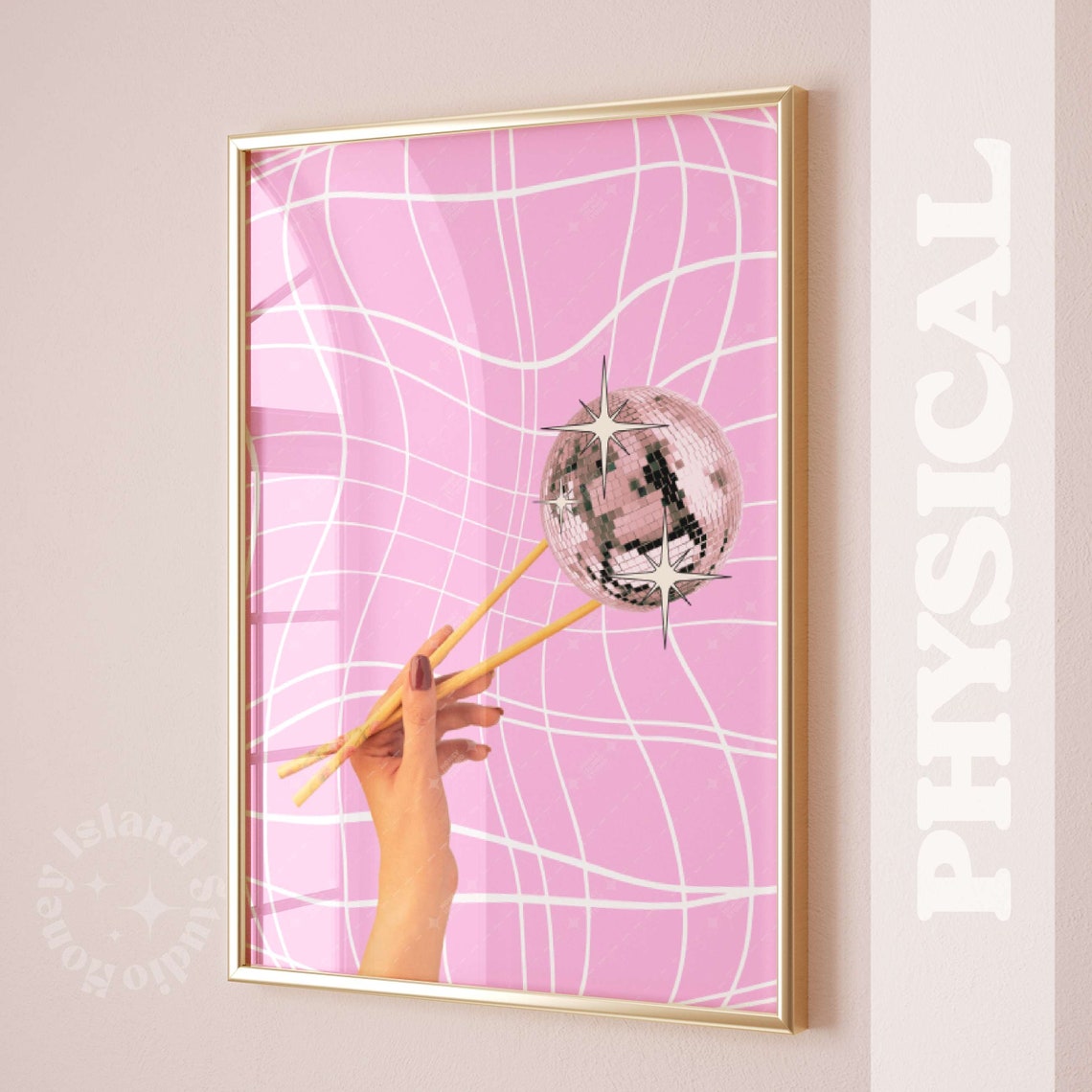 Disco Ball on Chopsticks Pink Y2K Trendy Funky Party Poster Art