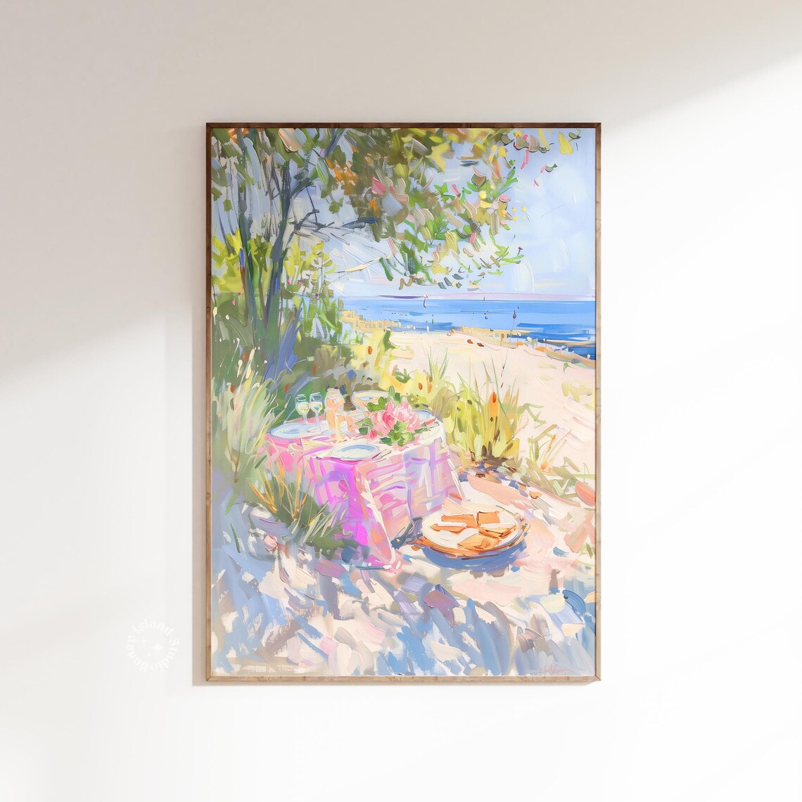 Coastal Summer Beach Picnic Impressionist Oil Painting Poster