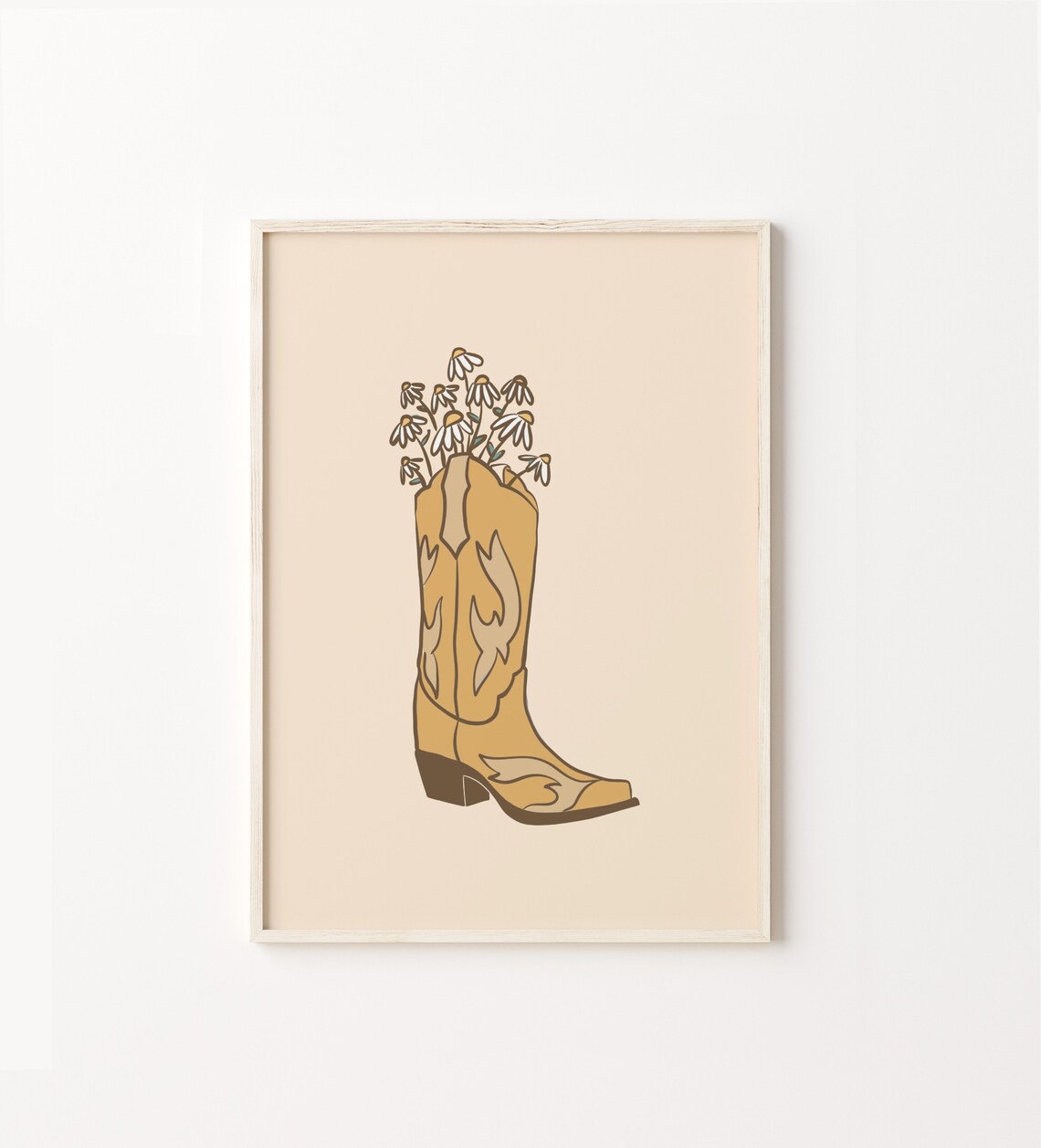 Mustard Cowboy Boot Print, Western Boho Wall Art