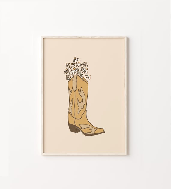 Mustard Cowboy Boot Print, Western Boho Wall Art