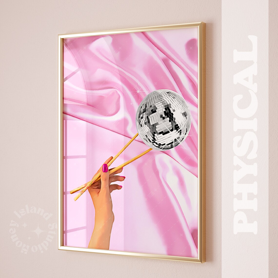 Disco Chopsticks Pink Ball Decor Y2K Art Print