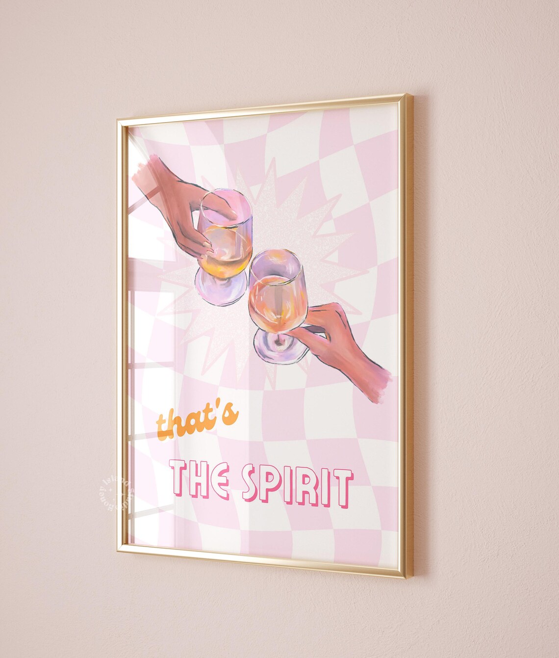 Thats the Spirit Cocktail Cheers Pink Checkered Poster Bar Decor