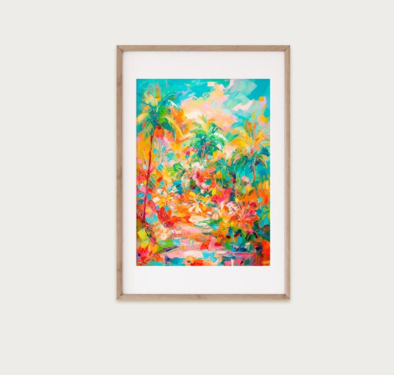 Vibrant Tropical Scene Art Colorful Beach Palm Tree Print Wall Art Print Beach Art Beach Wall Art Instant
