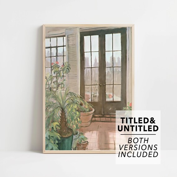 New Yorker Style Sunlit Interior with French Doors and Potted Plants Poster