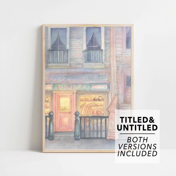New Yorker Style Watercolor Bakery Storefront with Fresh Bread Art Poster