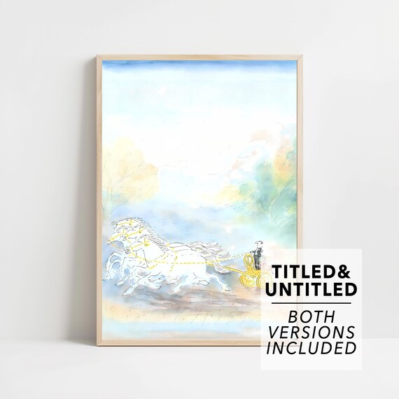 White Horses Horse Drawn Carriage Dreamy Watercolor Wash Poster
