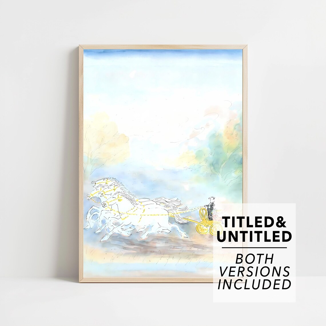 White Horses Horse Drawn Carriage Dreamy Watercolor Wash Poster