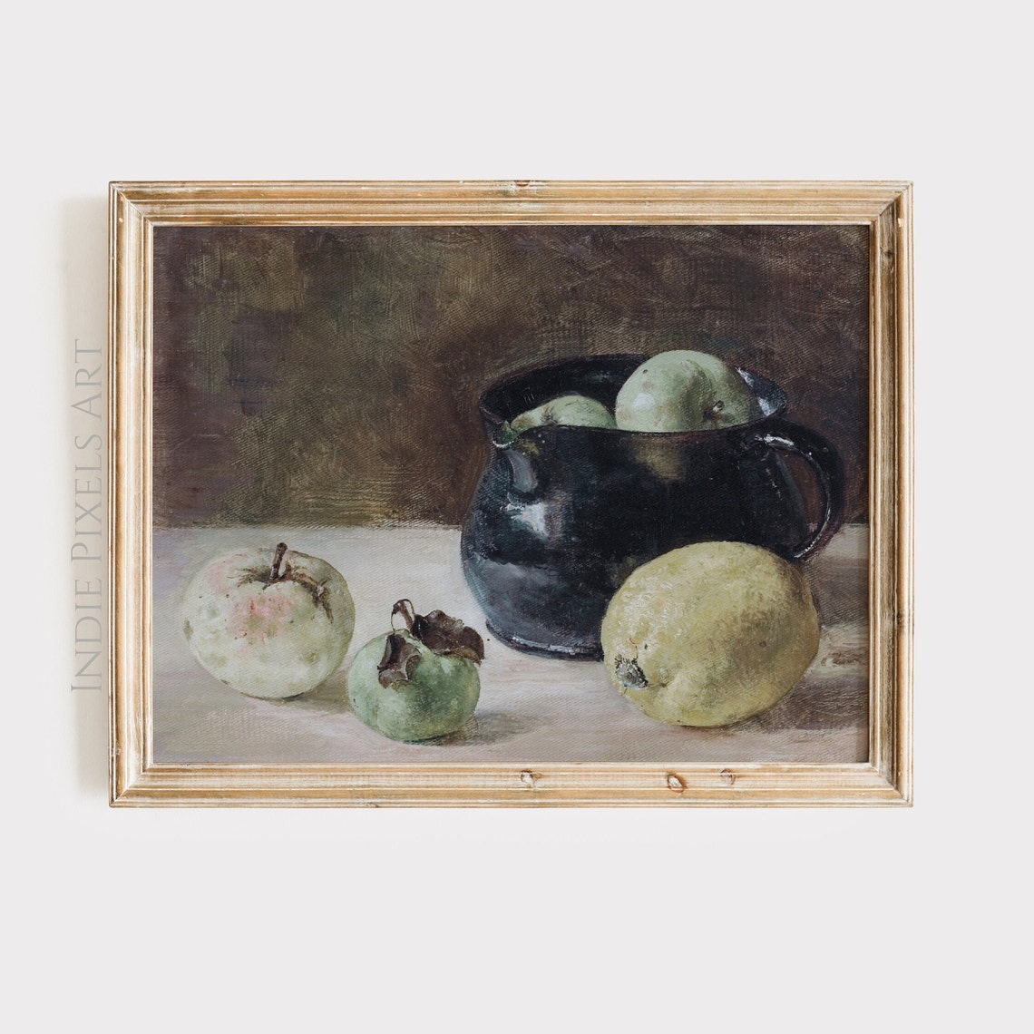 Vintage Fruit Still Life Apples Lemon Dark Jug Farmhouse Wall Poster