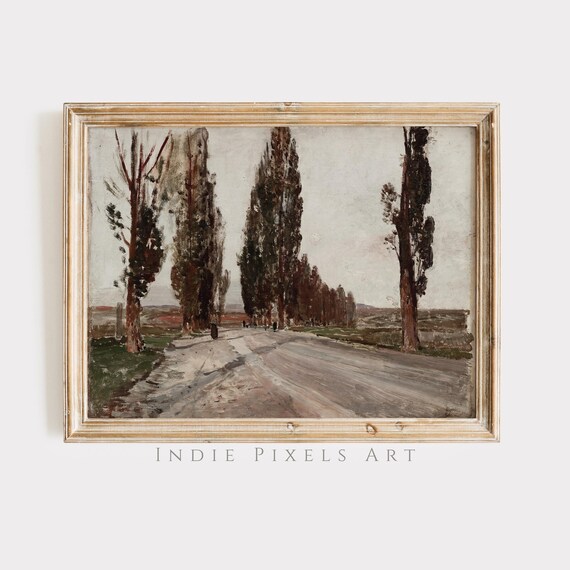 Wall Art Vintage Fall Landscape Print Vintage Autumn Poplars Moody Countryside Painting Farmhouse Decor Print