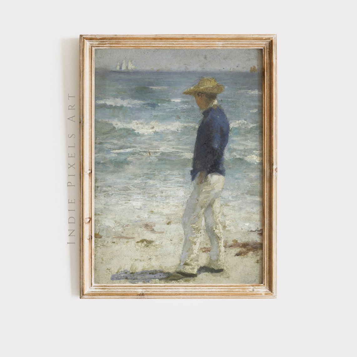 Vintage Beach Figure Straw Hat Impressionist Coastal Wall Poster - Image 4