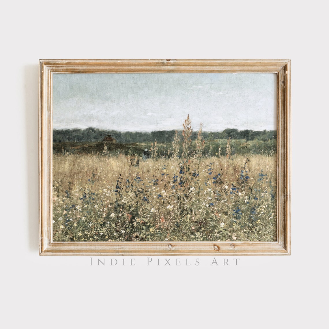 Wildflower Field Landscape Vintage Painting Antique Landscape Art Print Country Field French Country Wall Art