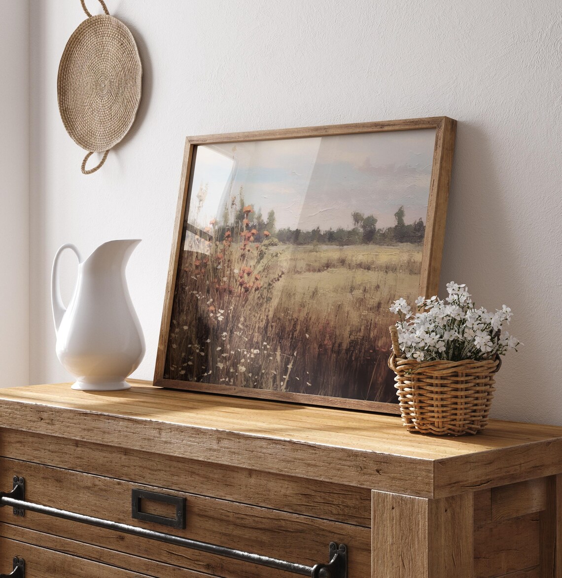 Rust Orange Wildflowers Autumn Field Vintage Painting Wall Art - Image 4