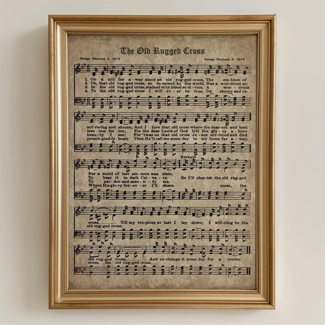 The Old Rugged Cross Vintage Christian Hymn Sheet Music Wall Art