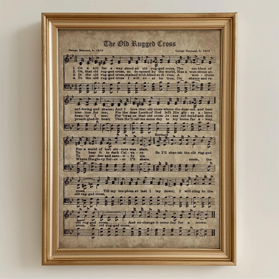 The Old Rugged Cross Vintage Christian Hymn Sheet Music Wall Art