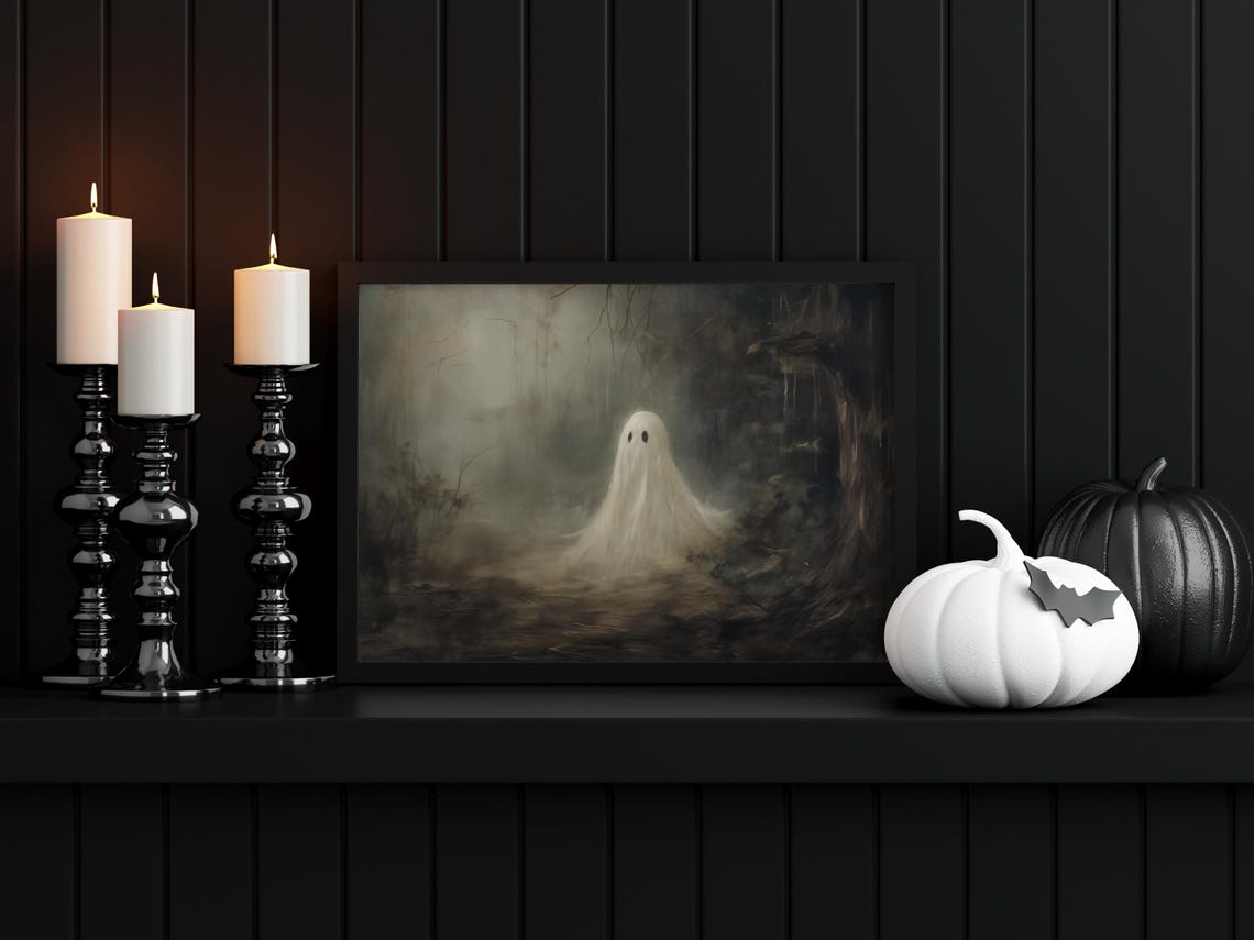Ghost In Dark Misty Forest Spooky Halloween Vintage Moody Art Poster - Image 4