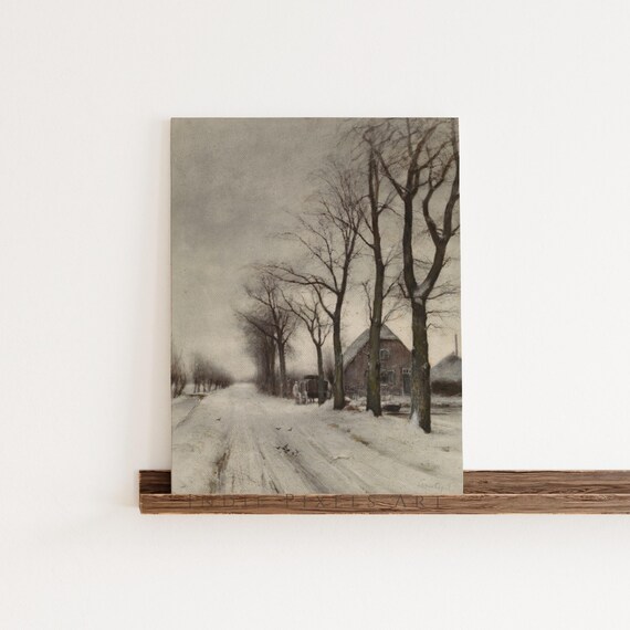 Moody Winter Prints Wall Art Print Vintage Oil Painting Moody Wall Art Landscape Art Rustic Cozy Neutral Cottagecore