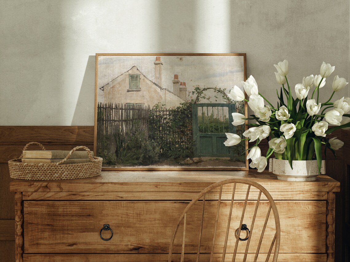 Vintage Garden Gate Country Cottage Door Antique Painting Wall Art - Image 2