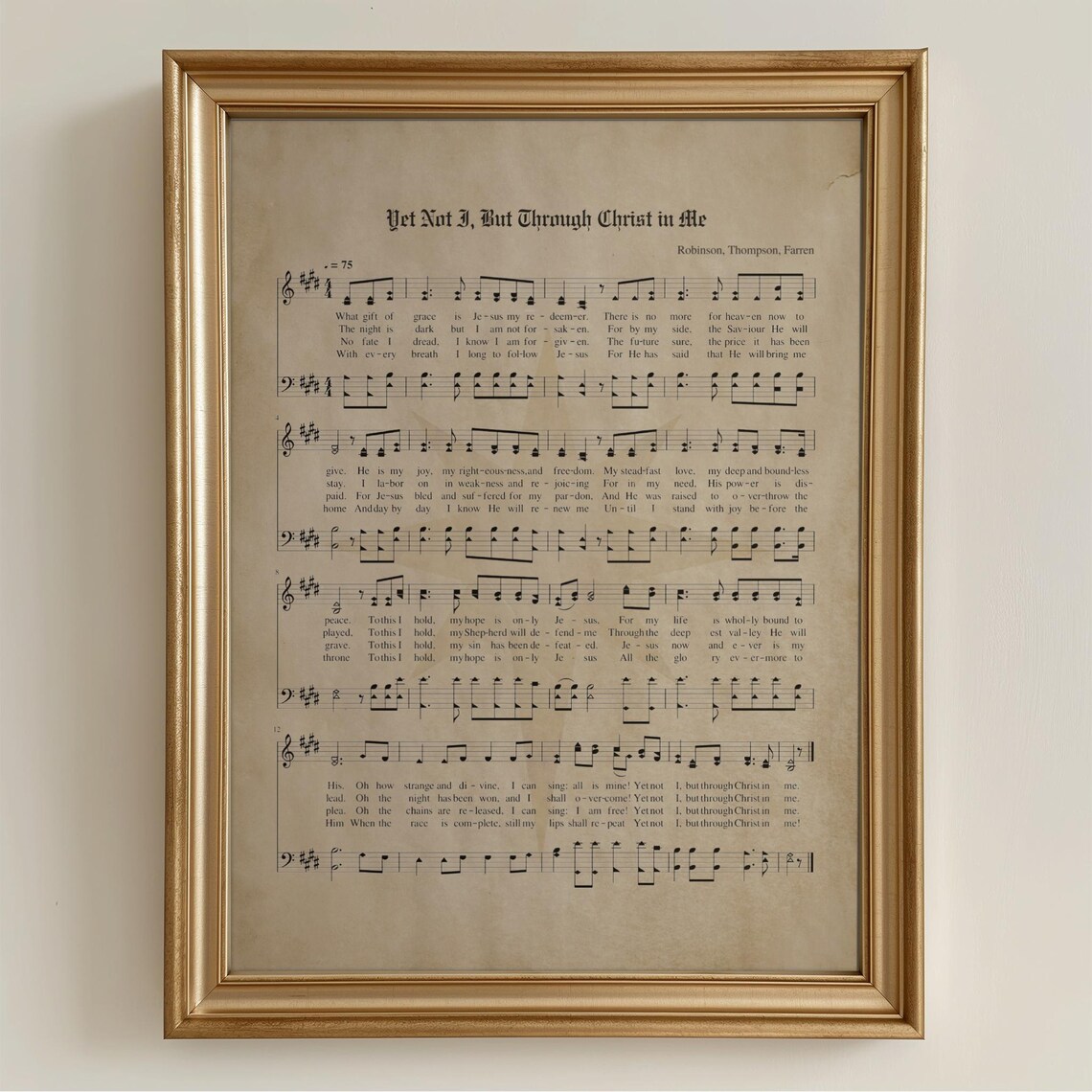 Yet Not I But Through Christ In Me Vintage Hymn Sheet Wall Art