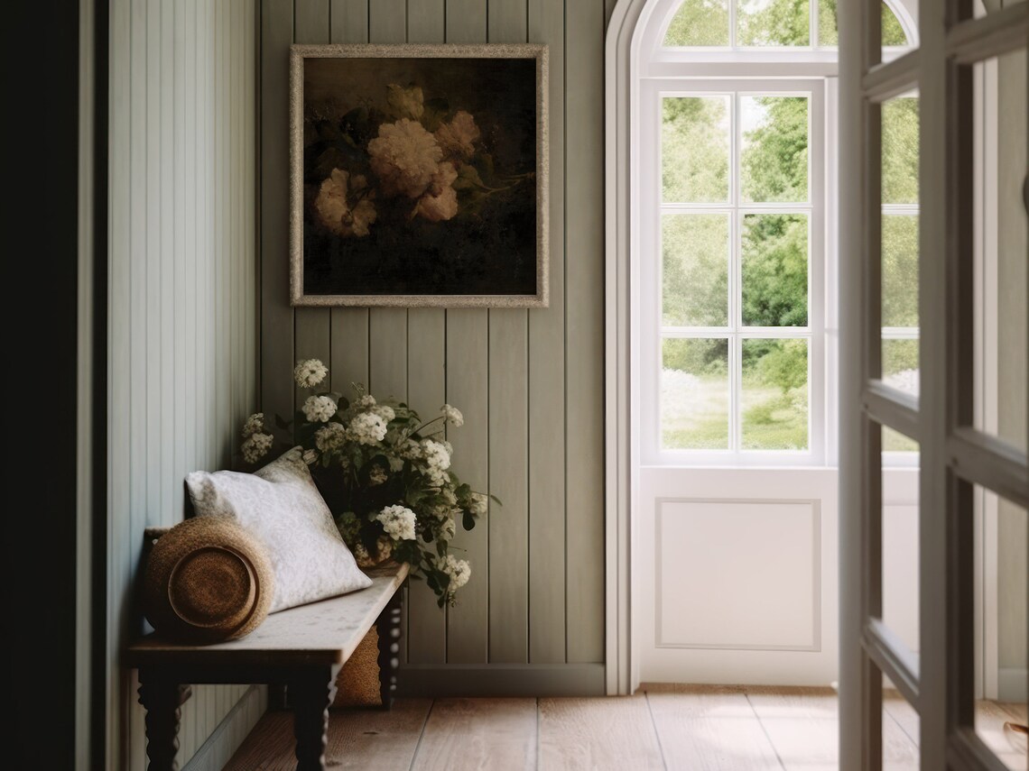 White Peonies Moody Dark Floral Vintage Oil Painting Art Poster - Image 4
