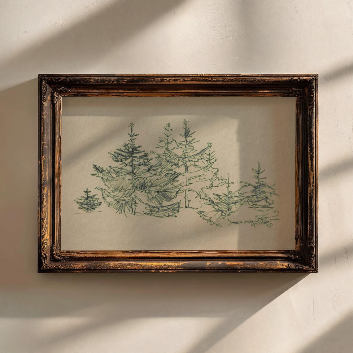 Minimalist Evergreen Pine Tree Sketch Winter Forest Wall Art Print - Image 2