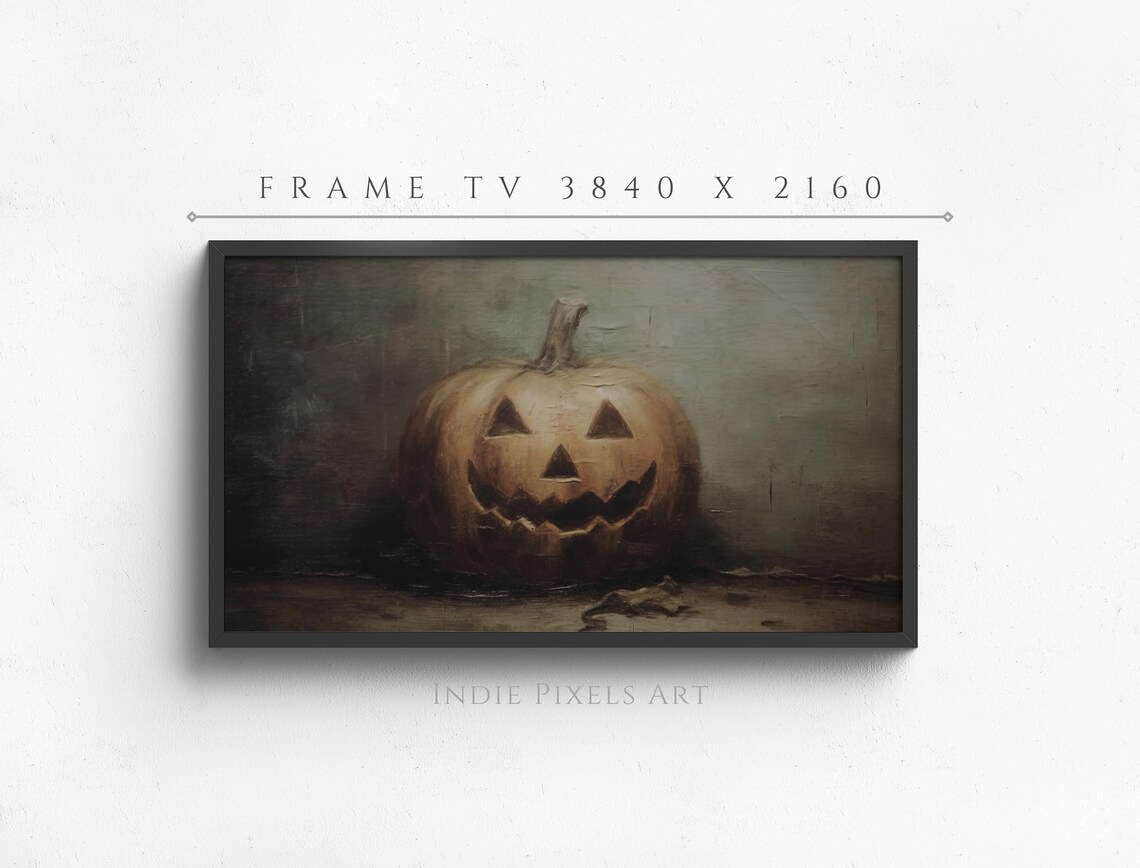 Frame TV Jack O Lantern Moody Vintage Halloween Spooky Pumpkin Poster