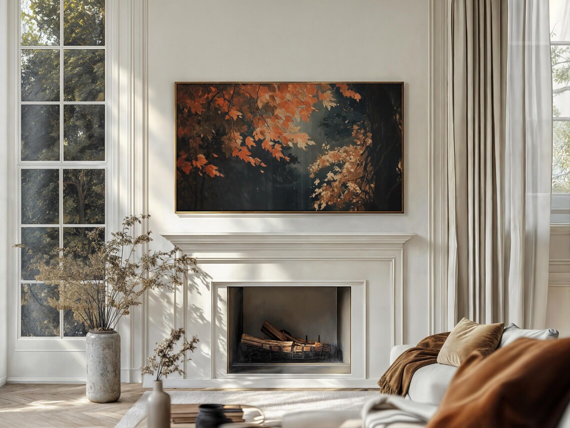 Autumn Frame Tv Art Fall Leaves Painting Moody Vintage Thanksgiving Decor - Image 4