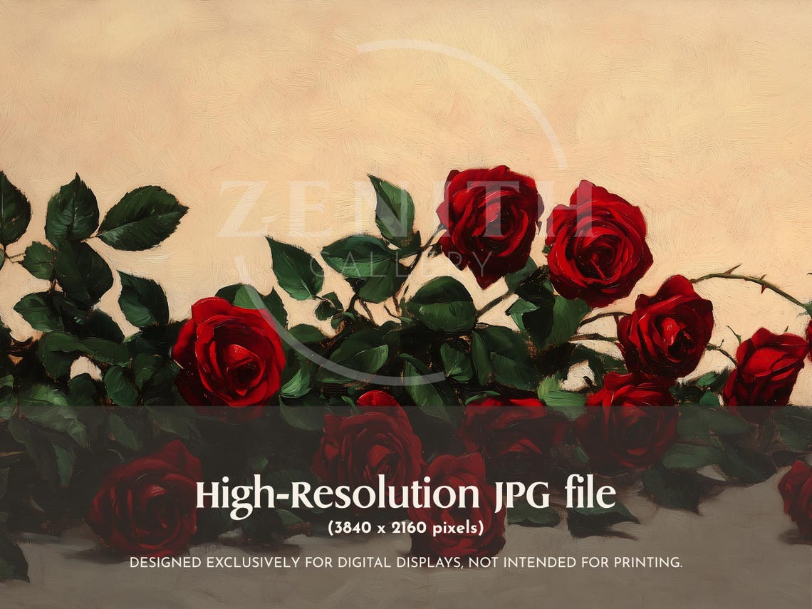 Red Rose Branches Light Neutral Vintage Floral Still Life Poster - Image 3