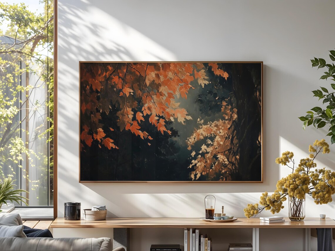 Autumn Frame Tv Art Fall Leaves Painting Moody Vintage Thanksgiving Decor - Image 3