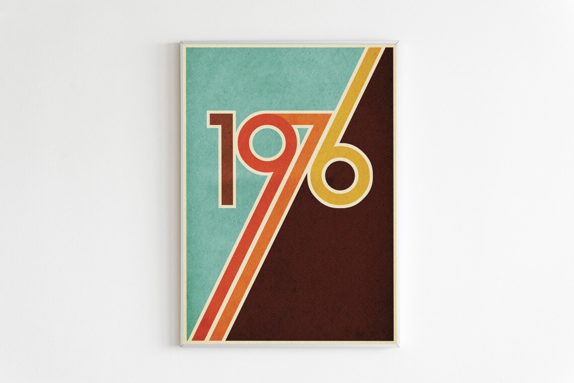 Vintage 1976 Retro Typography Year Number Birthday Art Poster
