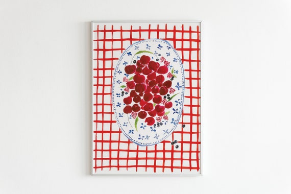 Cherries Poster Cherry Wall Art Print Fruit Market Print Botanical Print Poster Cherries Illustration Pastel Cherry Poster