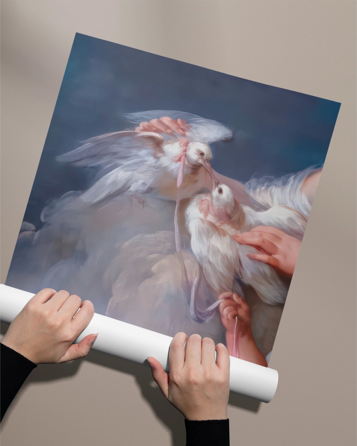 Vintage White Doves Held In Gentle Hands Classical Painting Poster - Image 3