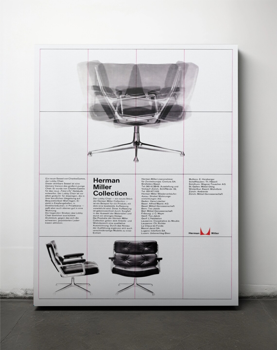 Herman Miller Lounge Chair Black Leather Mid Century Vintage Poster - Image 2