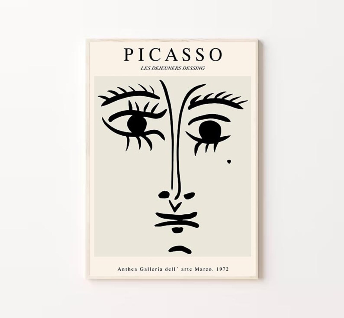 Pablo Picasso 1972 Black and White Line Face Gallery Art Poster