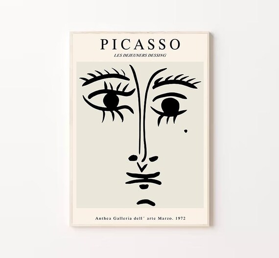 Pablo Picasso 1972 Black and White Line Face Gallery Art Poster