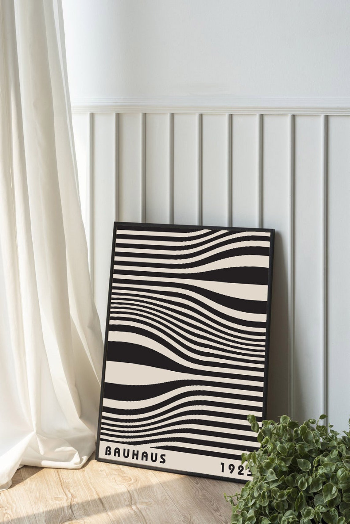 Bauhaus 1923 Black White Wavy Stripes Op Art Minimal Line Poster - Image 2