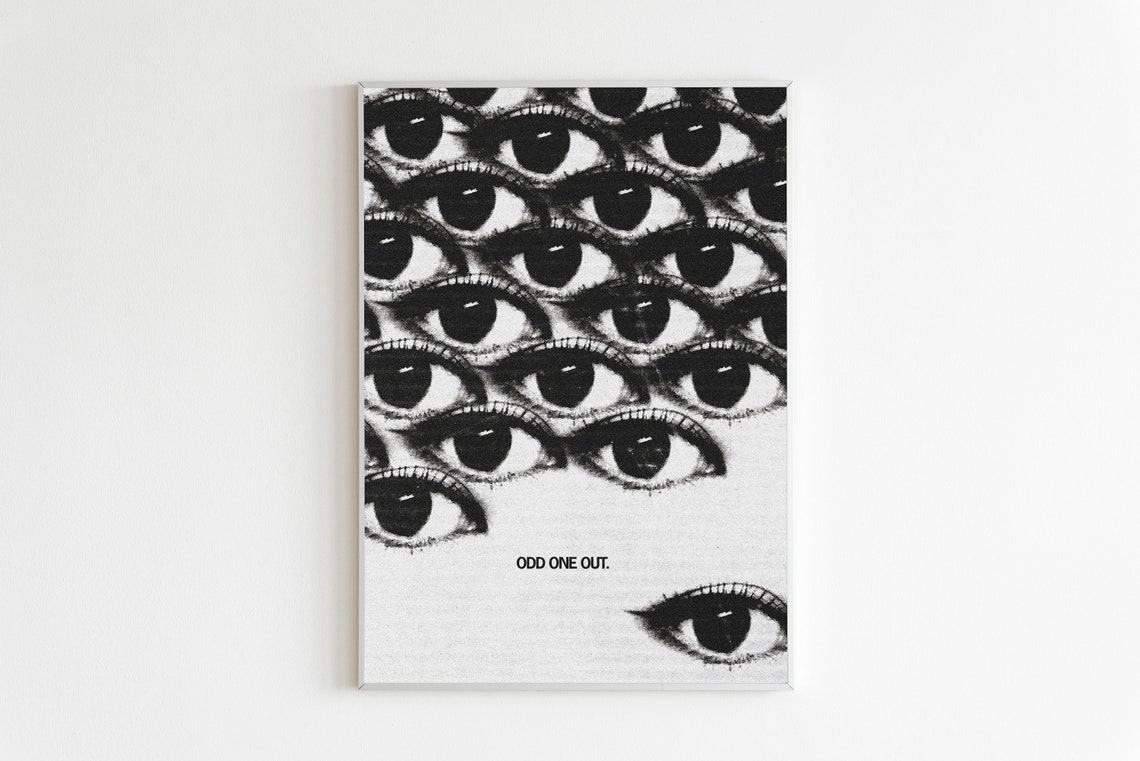 Odd One Out Watchful Eyes Black White Surreal Collage Art Poster